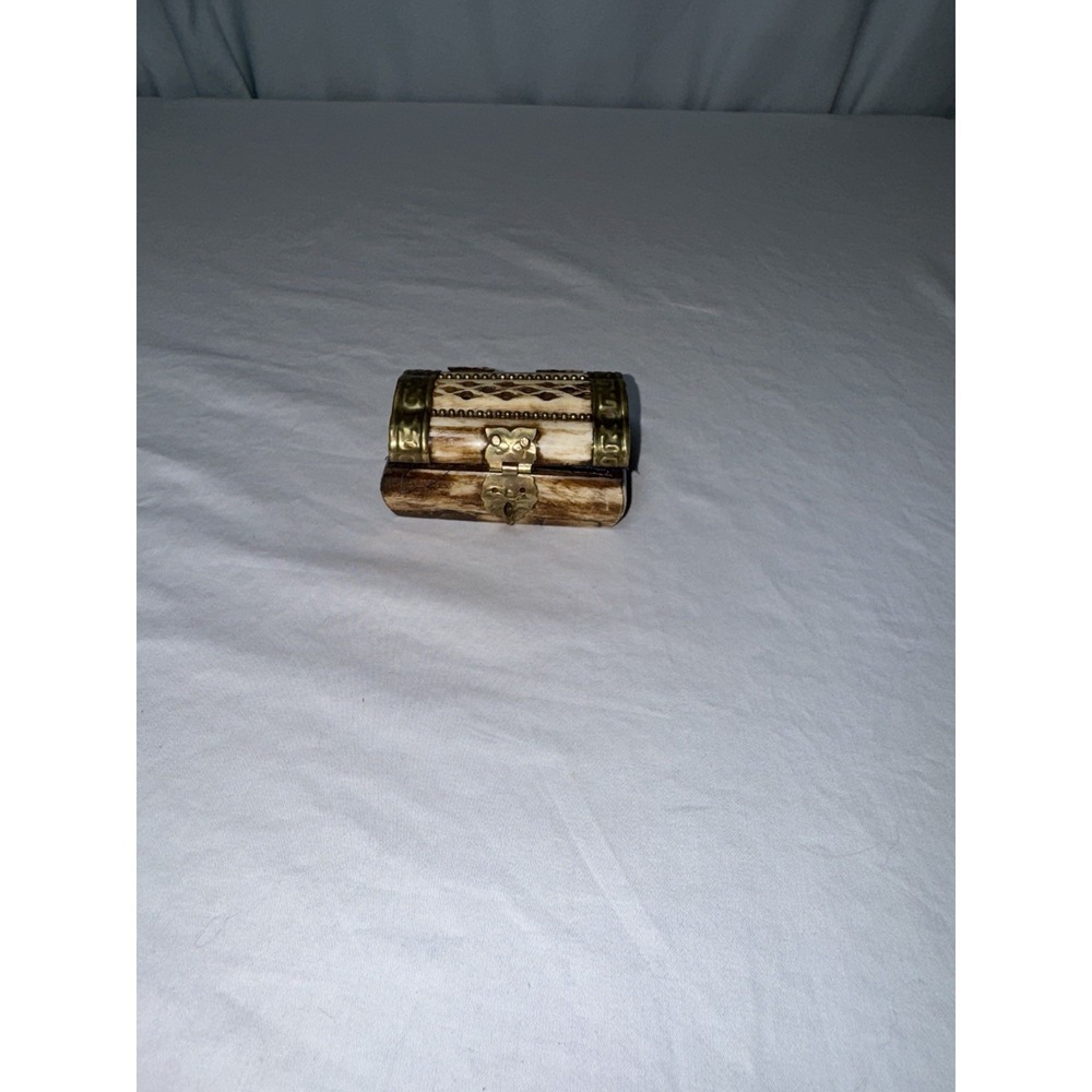 Vintage Bone and Brass Trinket Box Felt Lining India Jewelry Trinket Storage